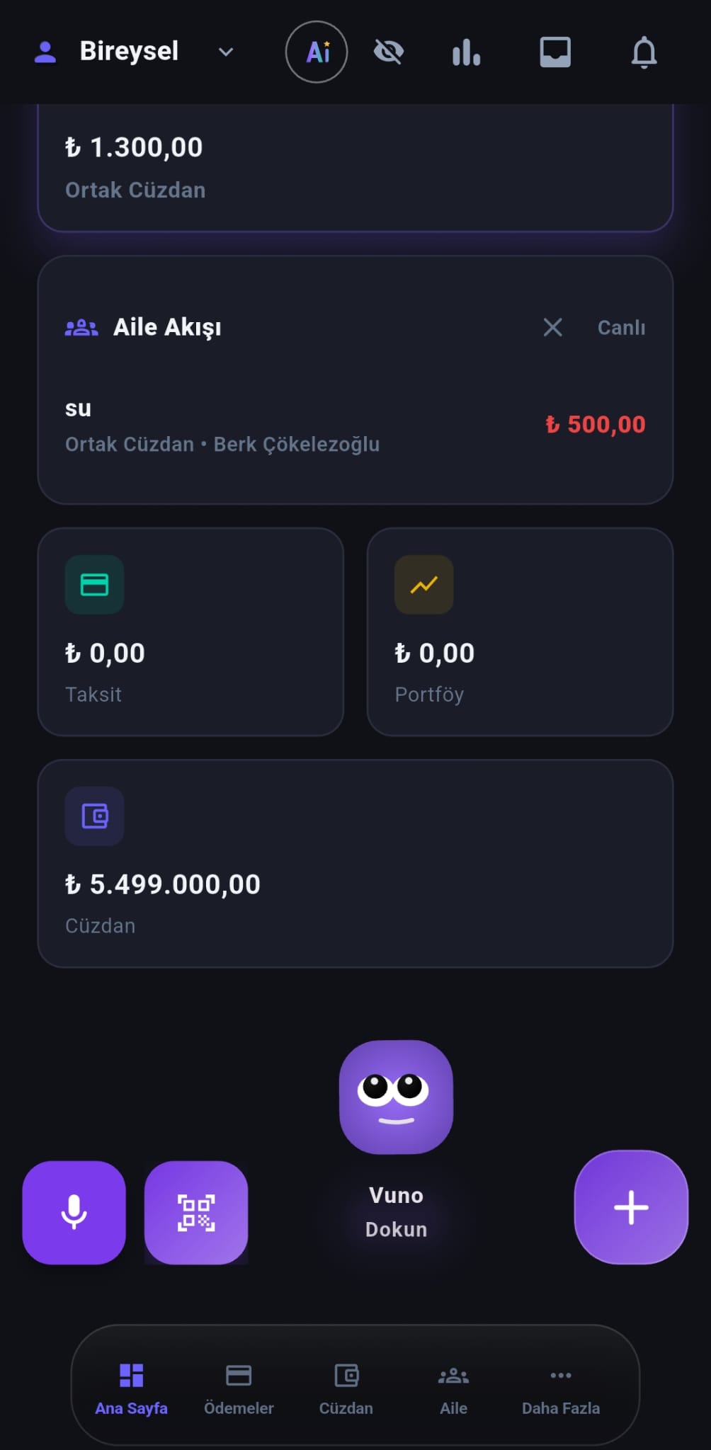 Personal app screen