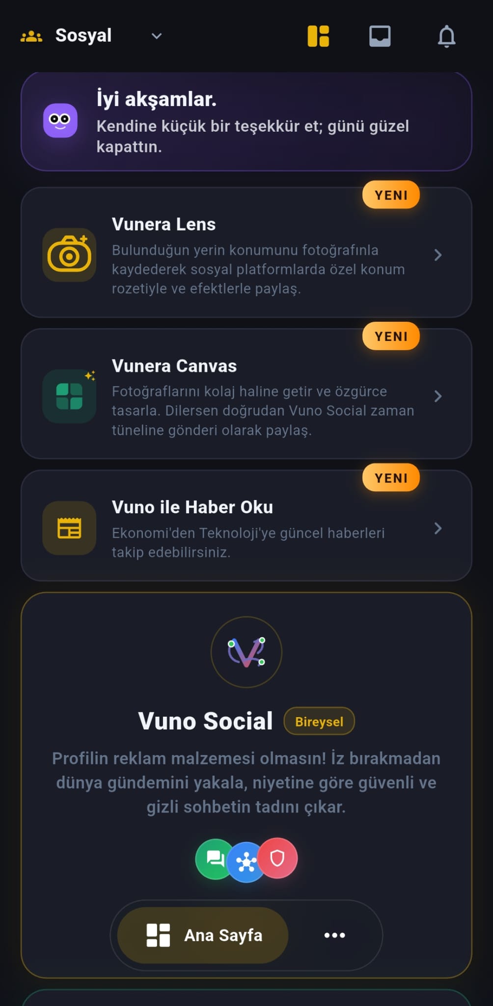 Social app screen